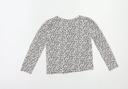 Primark Girls Grey Animal Print Cotton Basic T-Shirt Size 4-5 Years Crew Neck Pullover