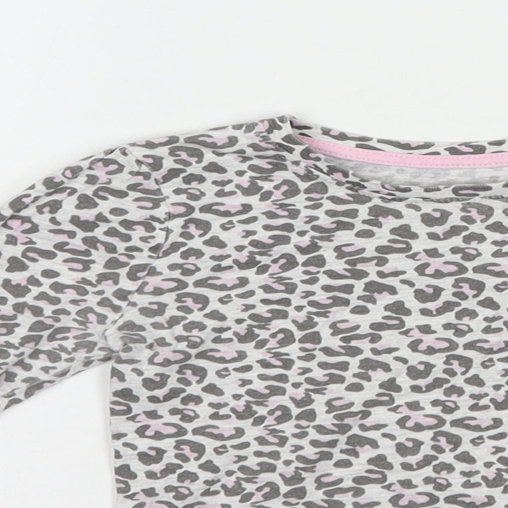 Primark Girls Grey Animal Print Cotton Basic T-Shirt Size 4-5 Years Crew Neck Pullover