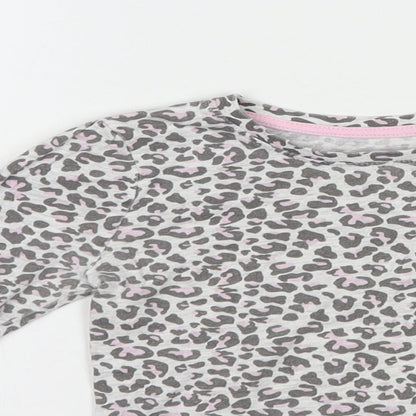 Primark Girls Grey Animal Print Cotton Basic T-Shirt Size 4-5 Years Crew Neck Pullover