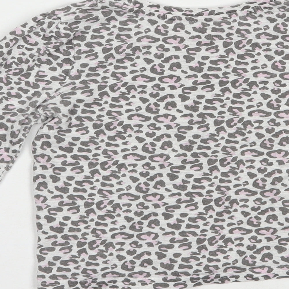Primark Girls Grey Animal Print Cotton Basic T-Shirt Size 4-5 Years Crew Neck Pullover