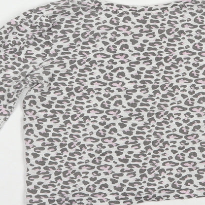 Primark Girls Grey Animal Print Cotton Basic T-Shirt Size 4-5 Years Crew Neck Pullover