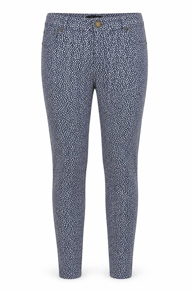 Goldigga Womens Blue Geometric Cotton Jegging Trousers Size 16 L26 in Regular Button