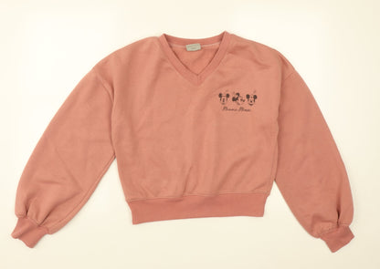 Primark Womens Pink V-Neck  Polyester Pullover Jumper Size XS   - Minnie Mouse