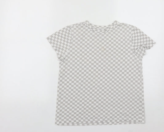 Primark Womens Multicoloured Check Cotton Basic T-Shirt Size XS Round Neck