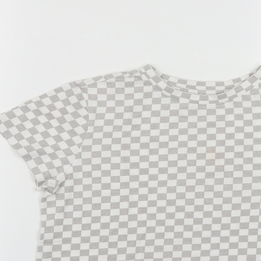 Primark Womens Multicoloured Check Cotton Basic T-Shirt Size XS Round Neck