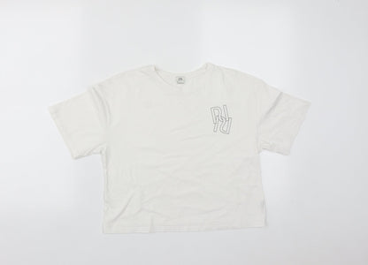 River Island Girls White  Cotton Cropped Casual Size 11-12 Years Round Neck