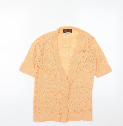 Harold Ingram Womens Orange V-Neck  Acrylic Cardigan Jumper Size S