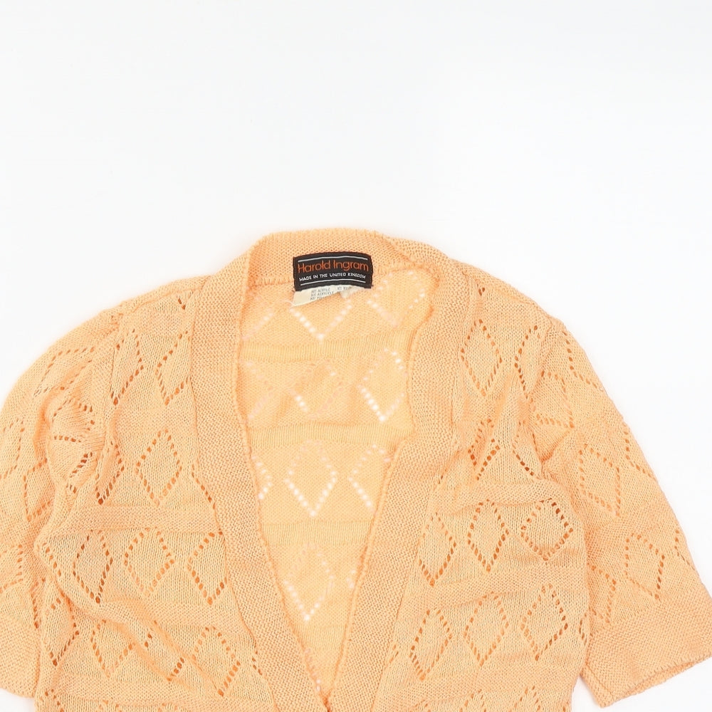 Harold Ingram Womens Orange V-Neck  Acrylic Cardigan Jumper Size S