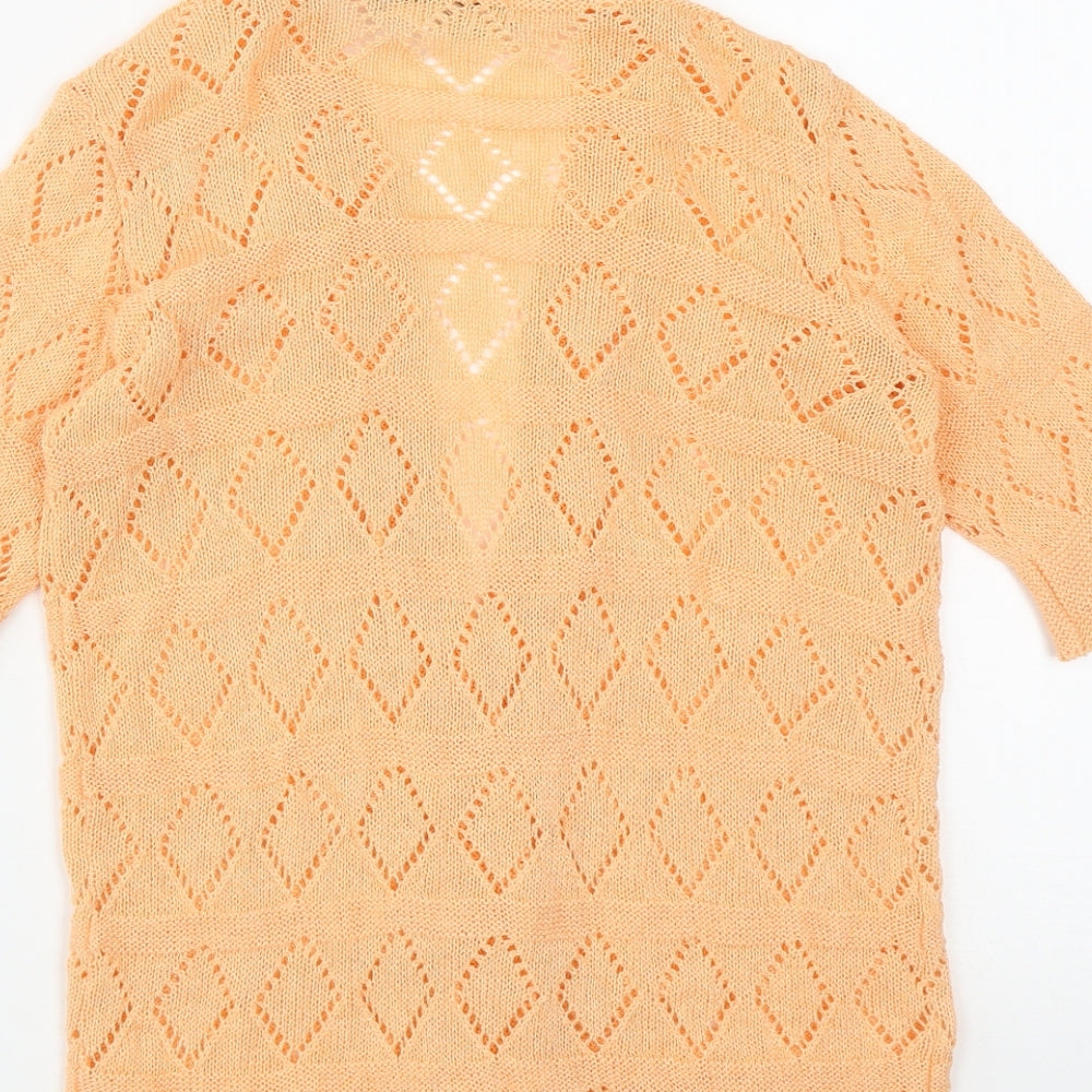 Harold Ingram Womens Orange V-Neck  Acrylic Cardigan Jumper Size S