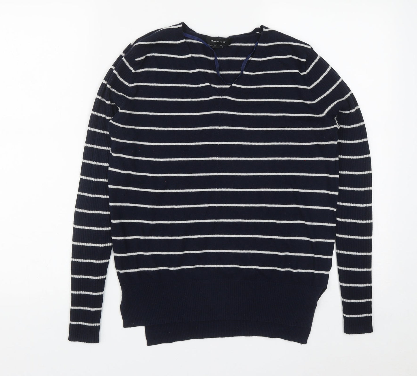 Primark Womens Blue V-Neck Striped Acrylic Pullover Jumper Size 10