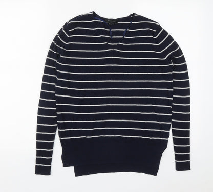 Primark Womens Blue V-Neck Striped Acrylic Pullover Jumper Size 10