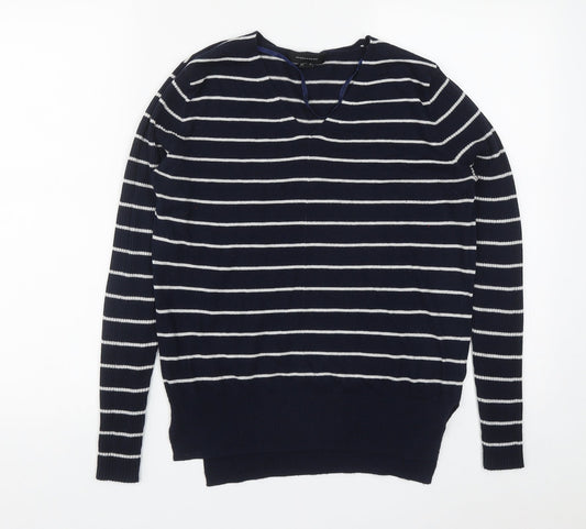 Primark Womens Blue V-Neck Striped Acrylic Pullover Jumper Size 10