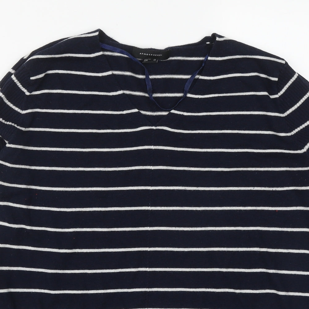 Primark Womens Blue V-Neck Striped Acrylic Pullover Jumper Size 10