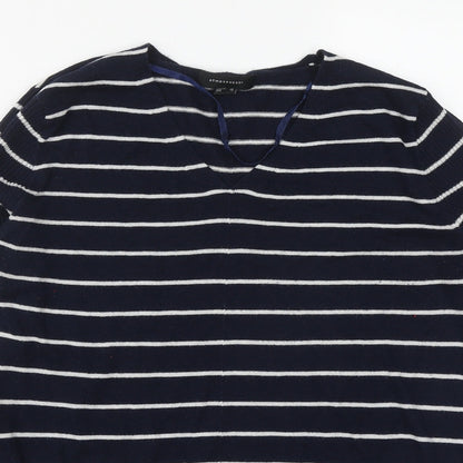 Primark Womens Blue V-Neck Striped Acrylic Pullover Jumper Size 10