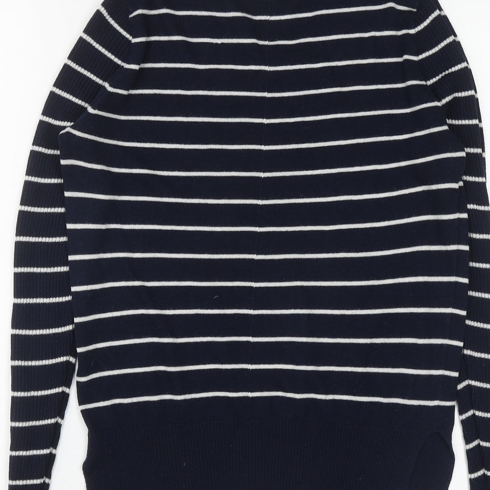 Primark Womens Blue V-Neck Striped Acrylic Pullover Jumper Size 10