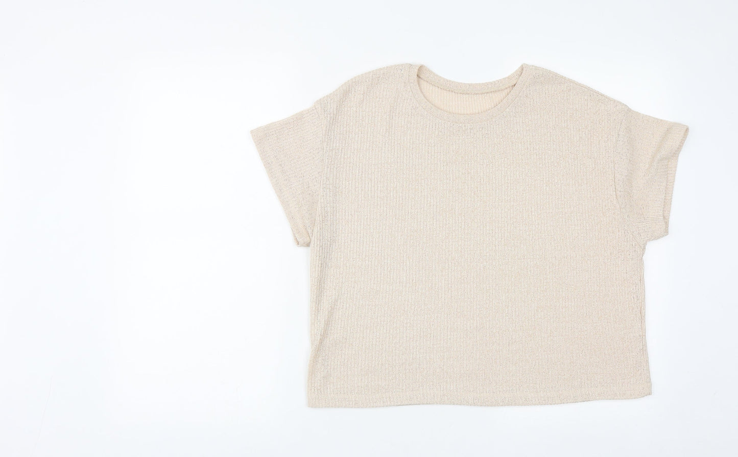 Preowrn Womens Beige  Polyester Cropped T-Shirt Size L Round Neck