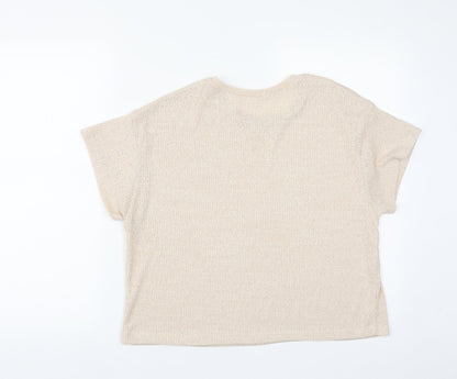 Preowrn Womens Beige  Polyester Cropped T-Shirt Size L Round Neck