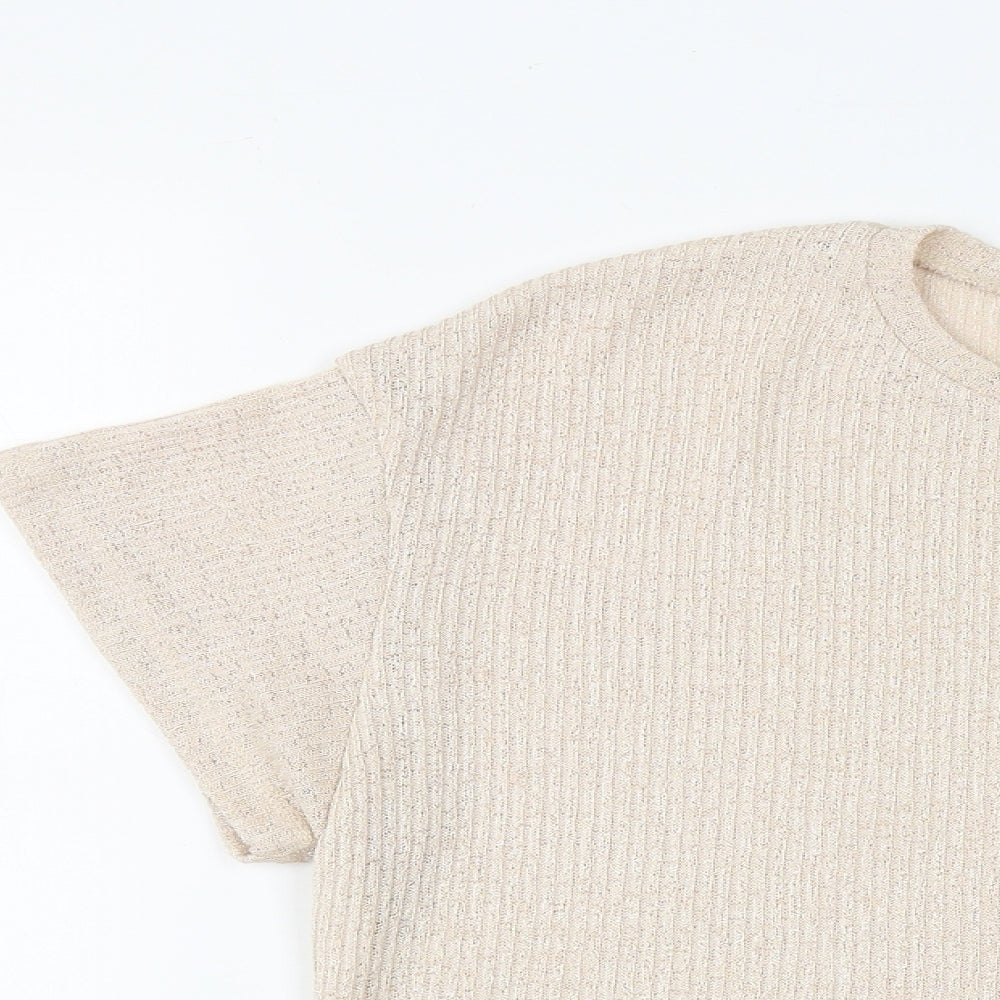 Preowrn Womens Beige  Polyester Cropped T-Shirt Size L Round Neck
