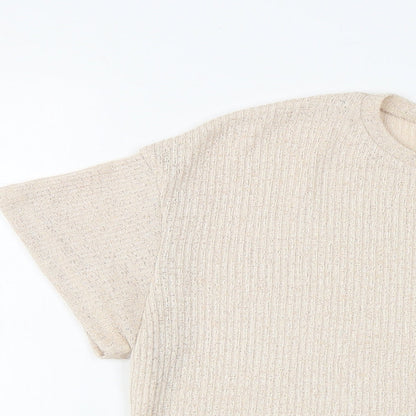 Preowrn Womens Beige  Polyester Cropped T-Shirt Size L Round Neck