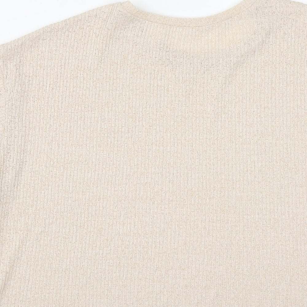 Preowrn Womens Beige  Polyester Cropped T-Shirt Size L Round Neck