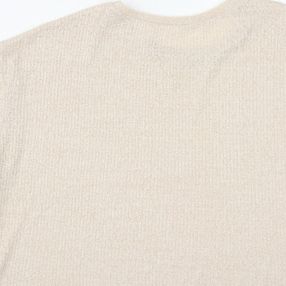 Preowrn Womens Beige  Polyester Cropped T-Shirt Size L Round Neck