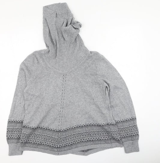 BHS Womens Grey High Neck Geometric Viscose Pullover Jumper Size 16
