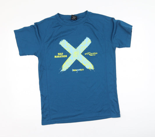 Preworn Mens Blue  Polyester  T-Shirt Size M Round Neck