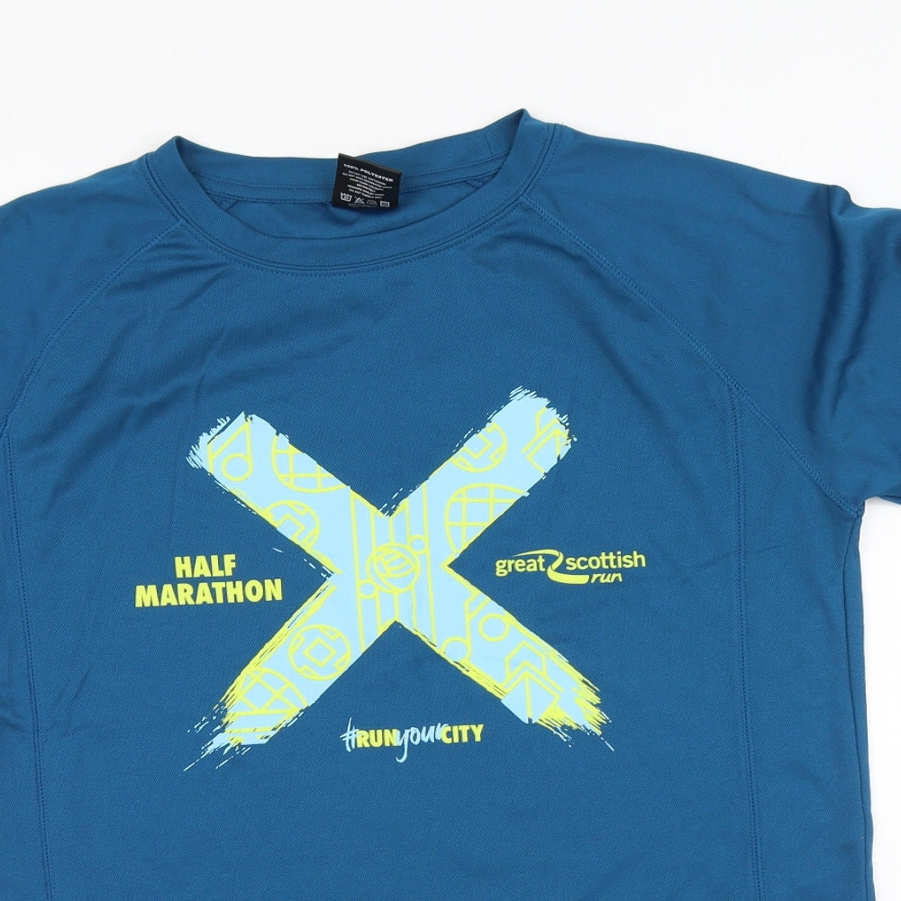 Preworn Mens Blue  Polyester  T-Shirt Size M Round Neck