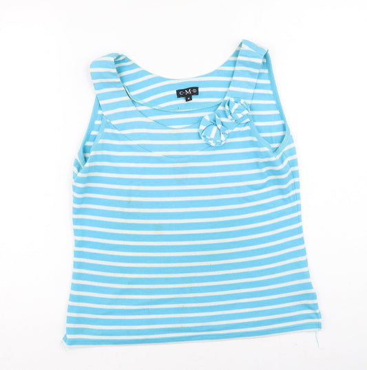 C.M.D Womens Blue Striped Polyester Basic Tank Size M Round Neck