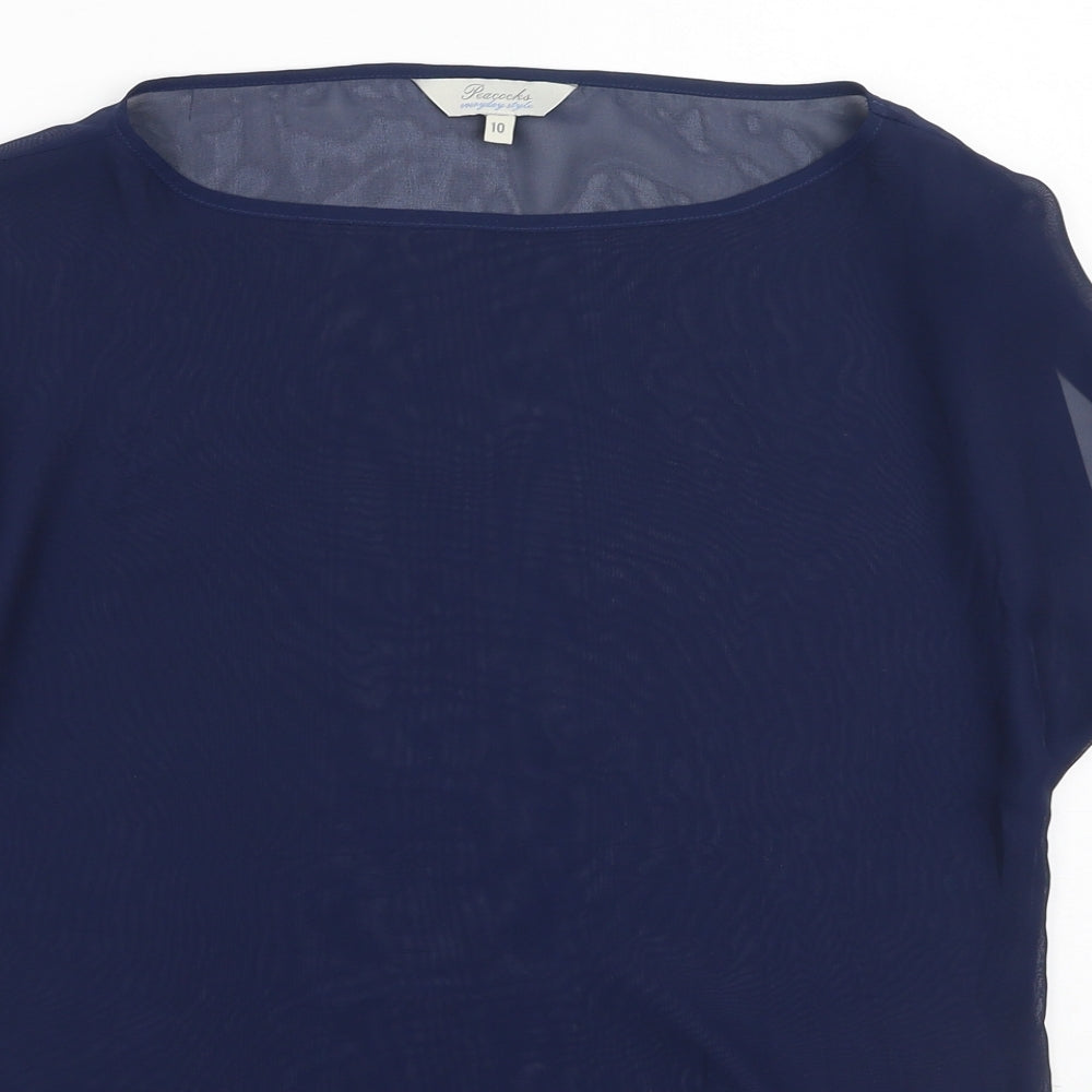 Womens UK Size 10 Peacocks Blue Basic T-Shirt