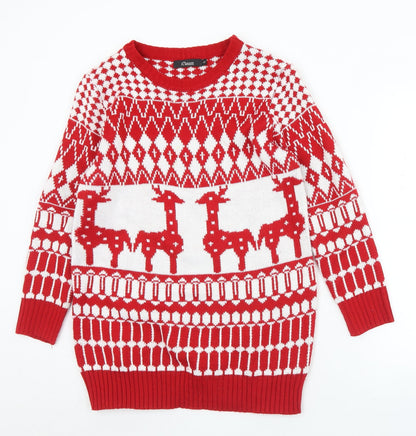 iclosam Womens Red Crew Neck Geometric Acrylic Pullover Jumper Size S