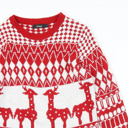 iclosam Womens Red Crew Neck Geometric Acrylic Pullover Jumper Size S
