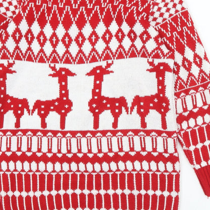iclosam Womens Red Crew Neck Geometric Acrylic Pullover Jumper Size S