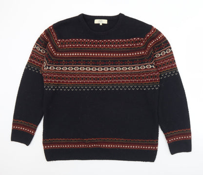 Easy Mens Black Crew Neck Geometric Acrylic Pullover Jumper Size L