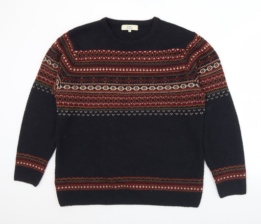 Easy Mens Black Crew Neck Geometric Acrylic Pullover Jumper Size L