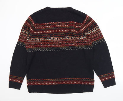 Easy Mens Black Crew Neck Geometric Acrylic Pullover Jumper Size L