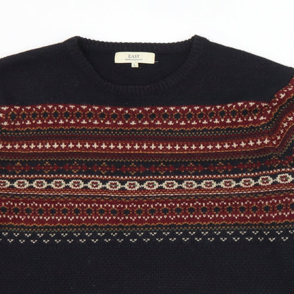 Easy Mens Black Crew Neck Geometric Acrylic Pullover Jumper Size L