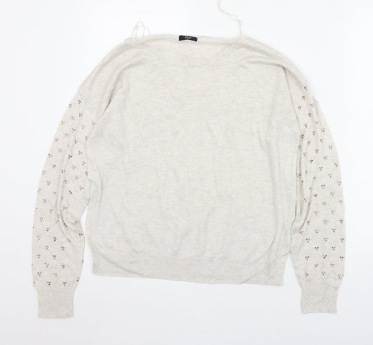 F&F Womens Ivory Round Neck  Polyester Pullover Jumper Size 14