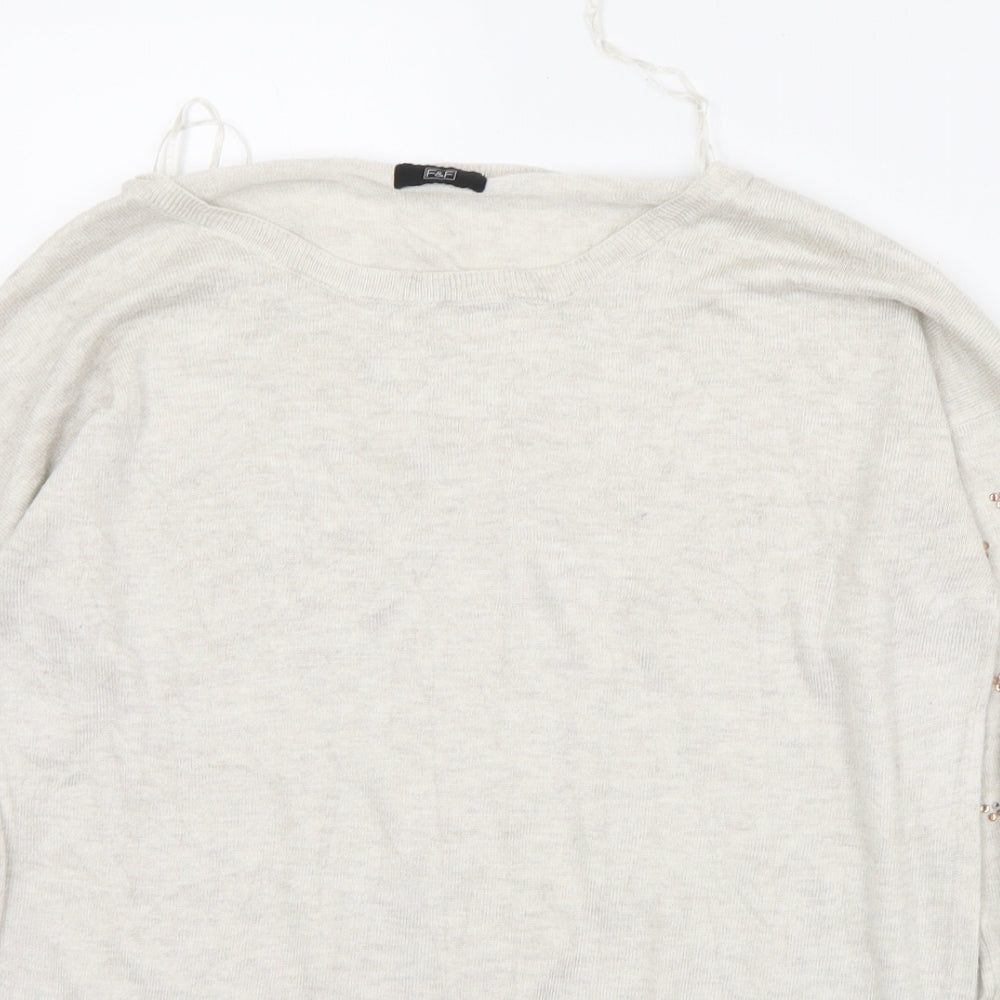 F&F Womens Ivory Round Neck  Polyester Pullover Jumper Size 14