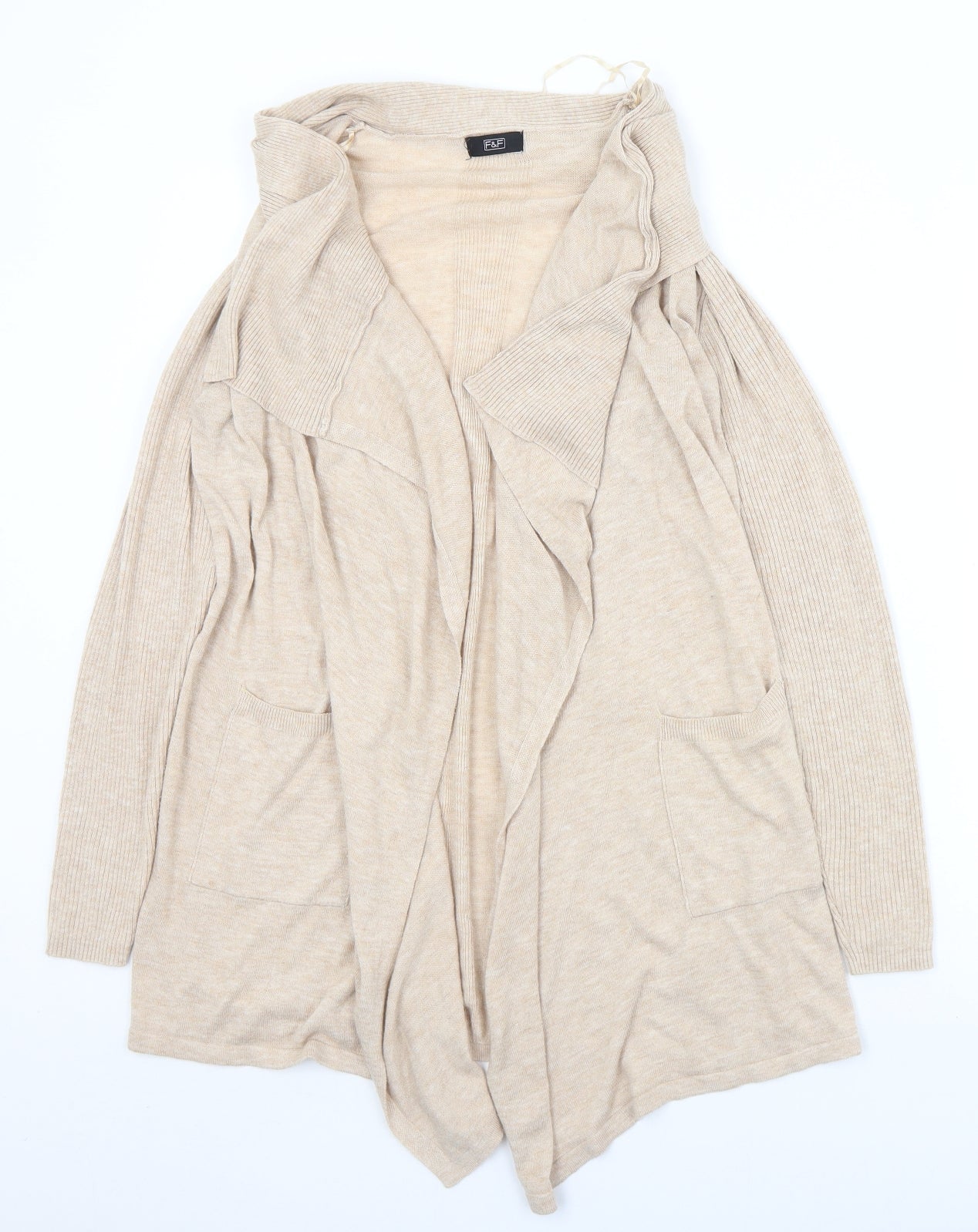 F&F Womens Beige Collared  Nylon Cardigan Jumper Size 10