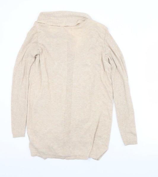 F&F Womens Beige Collared  Nylon Cardigan Jumper Size 10