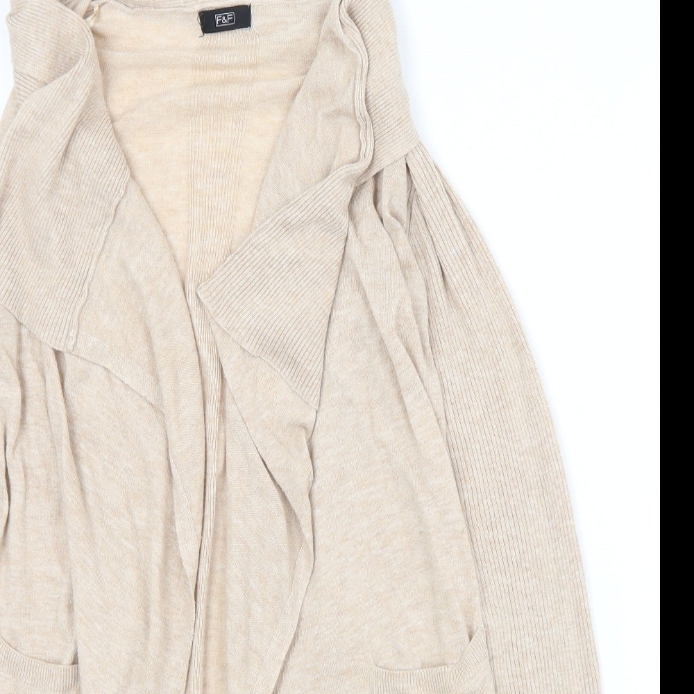 F&F Womens Beige Collared  Nylon Cardigan Jumper Size 10
