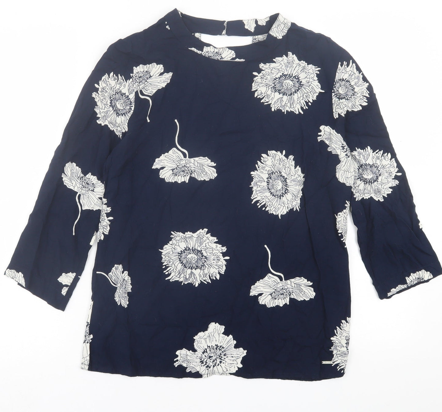 Quiosque Womens Blue Floral Viscose Basic T-Shirt Size 8 Crew Neck