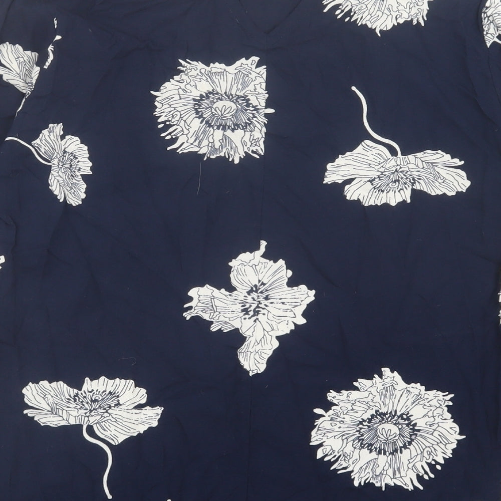 Quiosque Womens Blue Floral Viscose Basic T-Shirt Size 8 Crew Neck