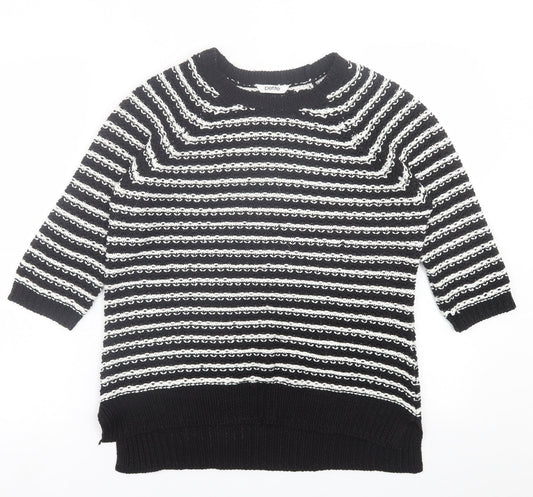 BHS Womens Black Crew Neck Striped Acrylic Pullover Jumper Size 14