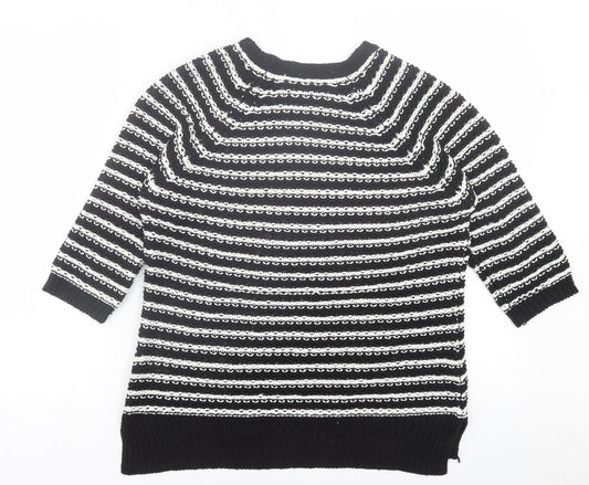 BHS Womens Black Crew Neck Striped Acrylic Pullover Jumper Size 14