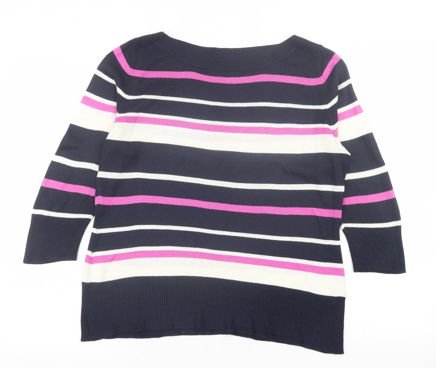 BHS Womens Blue Boat Neck Striped Acrylic Pullover Jumper Size 14