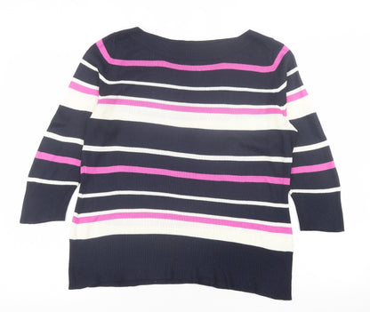 BHS Womens Blue Boat Neck Striped Acrylic Pullover Jumper Size 14