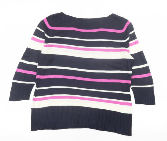 BHS Womens Blue Boat Neck Striped Acrylic Pullover Jumper Size 14