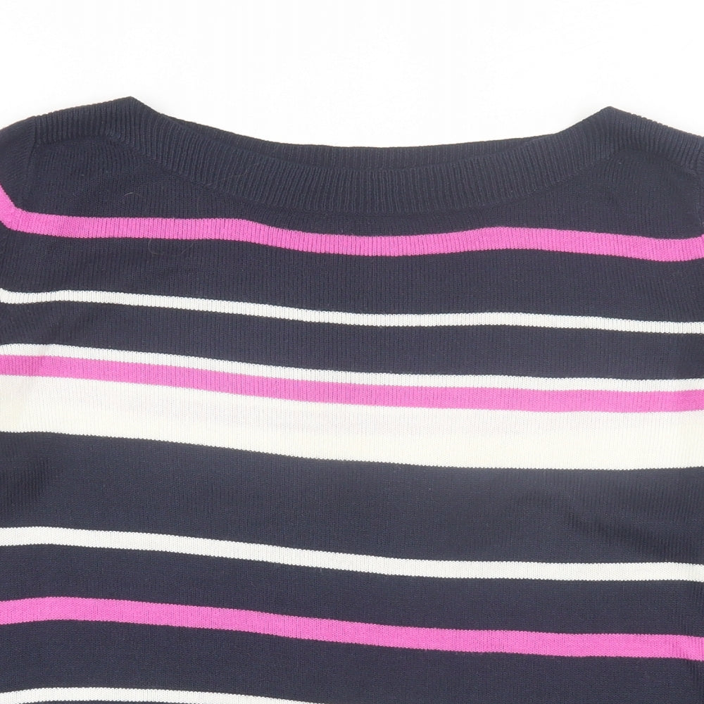 BHS Womens Blue Boat Neck Striped Acrylic Pullover Jumper Size 14